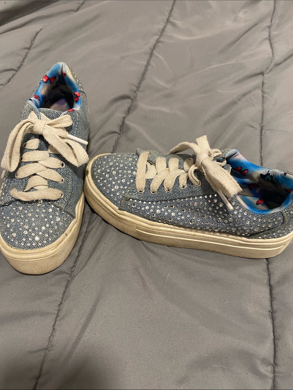Madden NYC, Kids Blue Denim rhinestone Dots Lace-Up Sneakers